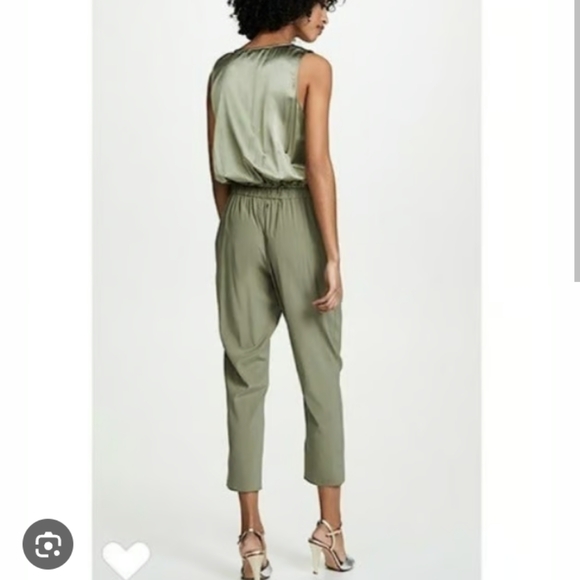 Ramy Brooks‎ Alvina Silk Sage Green Tie Waist Party Office Feminine  Jumpsuit M - Picture 2 of 11